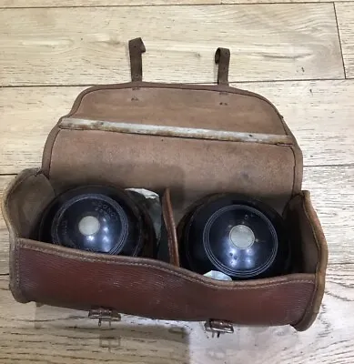 A PAIR OF 1932 Lignum Vitae Taylor Rolph Co LTD LAWN BOWLS IN A LEATHER CASE • £30