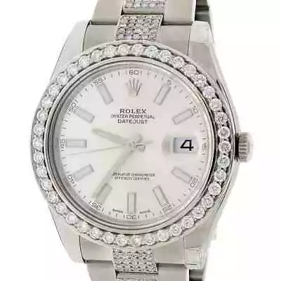 Rolex Datejust II 41mm 6.1CT Diamond Bezel/Bracelet/Factory Silver Dial Watch • $16650