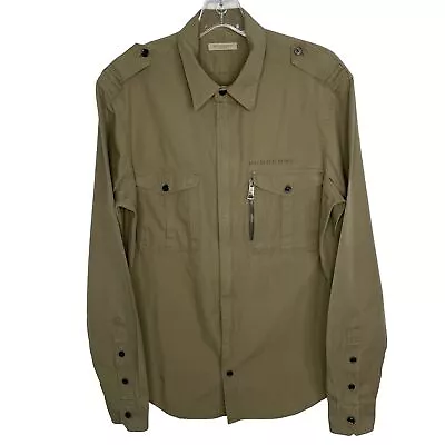 BURBERRY Men's Shirt M Khaki Green Military Style Designer Cotton Zip Up Shirt • $95