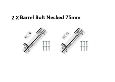 2 X Necked Barrel Bolt Lock Crank Sliding Door Bathroom Bolts 75mm Satin Nickel • £5.99