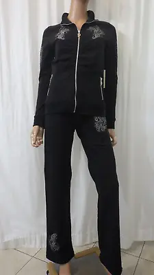 Nwt Vertigo Paris Sz Large Distressed Black Silver Sweats Jacket Pants Bust 40 • $48.88