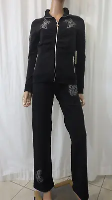 Nwt Vertigo Paris Sz Medium Distressed Black Silver Sweats Jacket Pants Bust 38 • $48.88