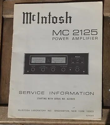 Original McIntosh MC 2125 Power Amplifier  Service Manual Vintage Stereo • $23