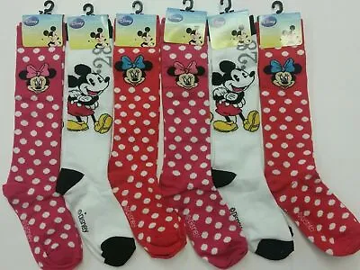 Disney MICKEY & MINNIE MOUSE Knee High Socks (6 Pairs) Girls 6-8 • $8.99