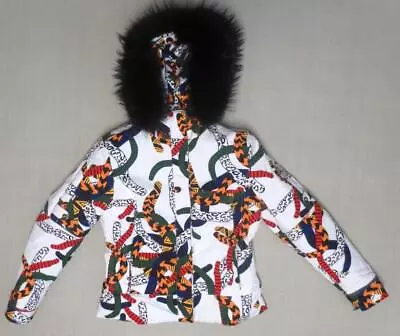 VIST Ski Wear Coat *Tribal Snow Leopard* Size 10 Raccoon Fur Italy Ski Chic • $495