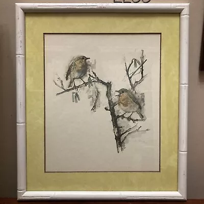 Vintage Bird Aviary Robins Watercolor Art Print Denmark By Mads Stage Signed • $70