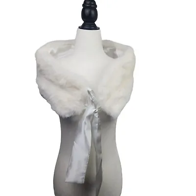 Genuine Rabbit Fur Stole White Satin Lined Ribbon Tie • $29.95