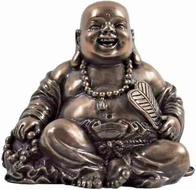 Happy Buddha Sitting Laughing Statue Sculpture Cold Cast Bronze Figurine (33800) • £18.99