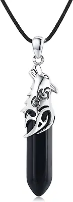 Wolf Necklace 925 Men Sterling Silver Crystal Pendant Wolf Head Jewelry Women • $102.56