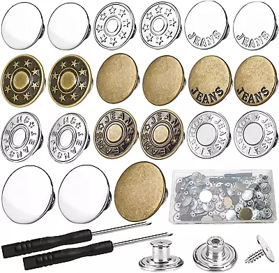 60 Sets Jean Buttons Pins 17mm And 20mm No-Sew Removable Metal Buttons Tools • $9.99