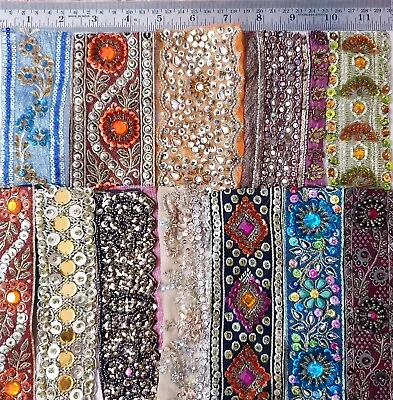 VERY RARE LOT Vintage Sari Border LACE EDGING RIBBON 12 Pcs EMBROIDERED DS63 • $24.99
