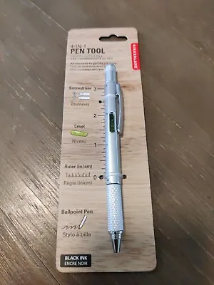 NEW Kikkerland 4-In-1 Pen Tool Silver Screwdriver Level Ruler Pen • $2.99