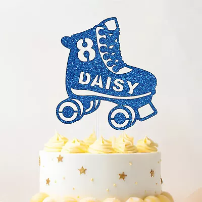 Personalised Roller Skates Glitter Cake Topper Kids Skater Birthday Cake Decor • £3.29