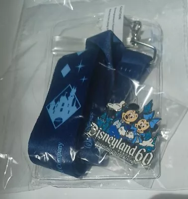 Disneyland 60th Anniversary Lanyard Cardholder Disney Pin Mickey & Minnie • $4.99