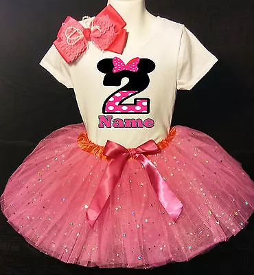 MINNIE MOUSE *With NAME* 2nd Second 2 Birthday Fuchsia Tutu Dress Fast Shipping • $17.50