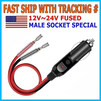 12V ~ 24V Fused Male Car Cigarette Lighter Socket Plug Connector Cable • $5.95