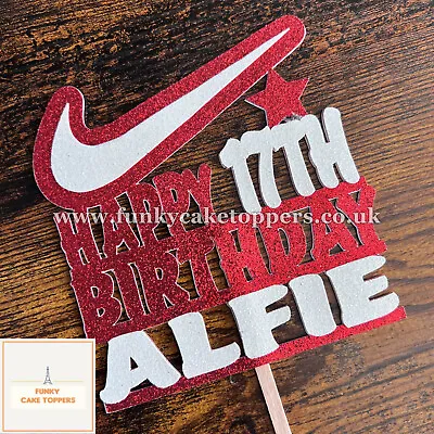 Nike Swoosh Birthday Cake Topper Choose Your Colour Glitter Name And Age • £6.99