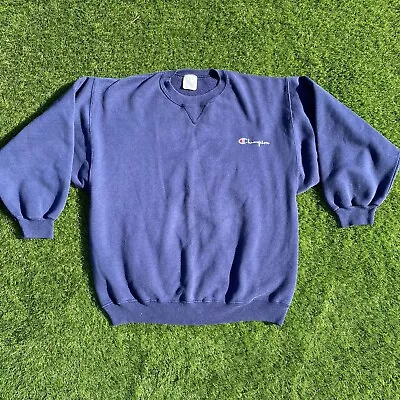 $35 • Buy Vintage 90s Champion Men's Sweat Shirt Crew Neck Size XL Blue USA