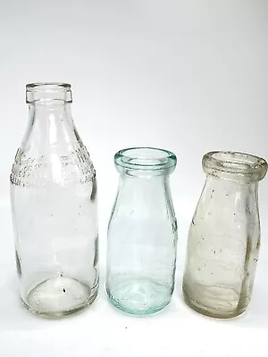 Milk Bottles Lot Of 3 - MBR Imperial Half Pint One Pint Clear Blue Vintage • $29.99