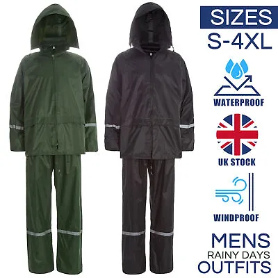 Mens Waterproof Rain Over Suit Jacket Trousers Set Fishing 2 Piece Rainsuit SALE • £14.99