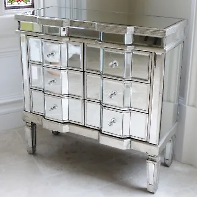 £249.95 • Buy SOL Venetian Mirrored & Distressed Antique Silver 6 Drawer Chest Of Drawers