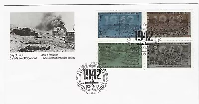 Canada 1992 50th Ann Second World War Block Of 4 Official First Day Cover Fdc • £3.70