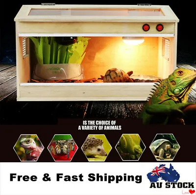 Wooden Snake Reptiles Enclosure E27 Screw Heat Cage Turtle Crab Lizard Frog Tank • $98.40