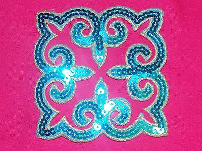 Turquoise Sequin Embroidery Patch Lace Applique Motif Dress Irish Dance Costume • $3.16