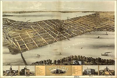 Poster Many Sizes; Map Of Madison Wisconsin 1867 • $160.11