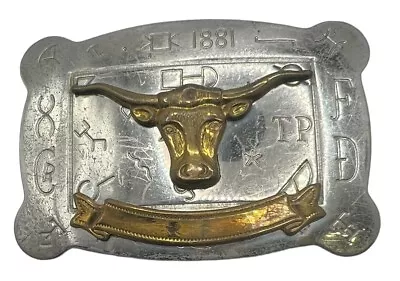 Vintage Belt Buckle Nickel Silver Texas Longhorn Cowboy Southwestern Branding • $24.99