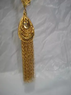 Monet Vintage Tassel Necklace Gold Tone Chain With Pendant Multi-Chain Signed • $32.99