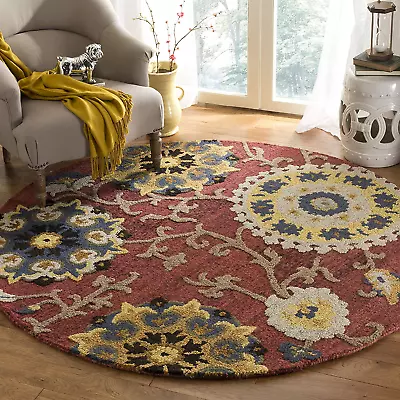Blossom Collection 6' Round Red / Multi BLM401C Handmade Premium Wool Area Rug • $191.99