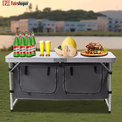 Folding Camping Table Kitchen Unit Storage Outdoor Picnic Cook Station W/Storage • £44.65