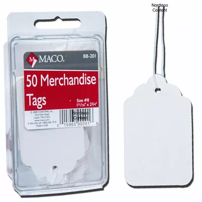 Maco BB-201 Merchandise Tags With String White 1-11/16 X 2-3/4  Pack Of 50 • $7.99