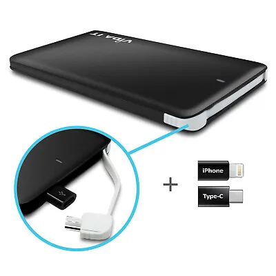 Power Bank Battery Pack Charger With Built-in Cable For USB-C IPhone Mobile New • £16.99