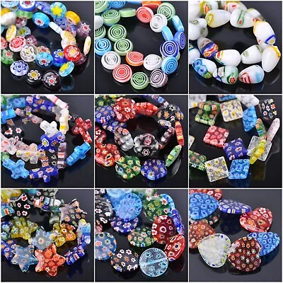 Mixed Millefiori Lampwork Glass Lot Shapes Loose Beads For Jewelry Making • £3.18