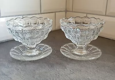 2X Vintage Art Deco Glass Dessert Bowls Icecream Sundae Dish Saucer Footed  • £15