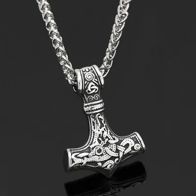 £4.99 • Buy Viking Necklace Thor's Hammer Stainless Steel Pendant With Curb Chain