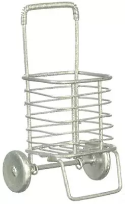 Dolls House 2 Wheel Shopping Trolley Silver Pull Cart Miniature Shop Accessory • $17.25