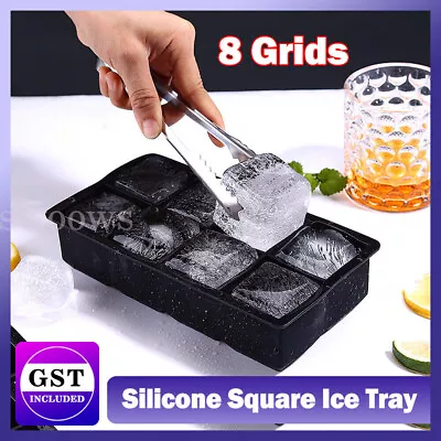 8 Grids Whiskey Silicone Maker Ice Cube Tray Mould Large Mold Giant Square Black • $10.25