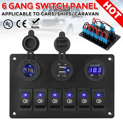 6 Gang 12V Switch Panel Control USB ON-OFF LED Rocker Toggle For Car Boat Marine • $29.45