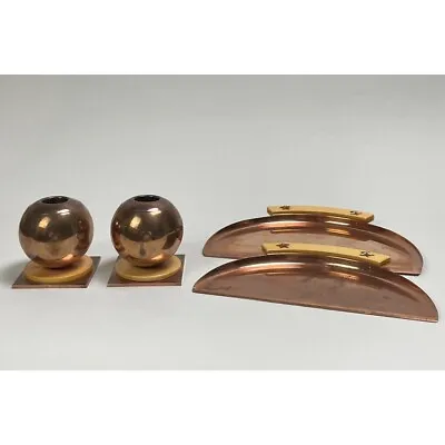 Vintage Art Deco Chase Copper Candleholders And Crumber Trays • $140