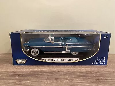 Motor Max 1:18 1958 Aegean Turquoise Chevrolet Impala Convertible Die Cast Read • $29.99