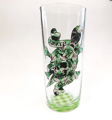 Ed Hardy Death Or Glory Glass Tumbler Skull Crossbones  Dagger Green Decal • $22