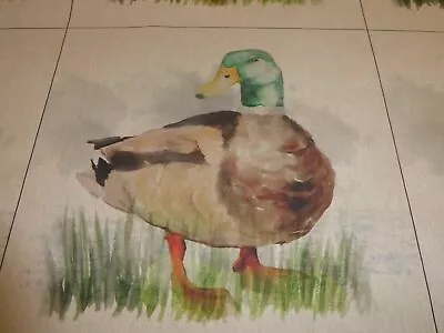 MALLARD DUCK - Linen Look Cotton Fabric - CUSHION PANELS And By The Metre • £1.09