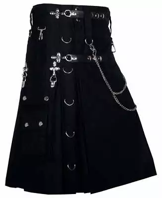 Scottish Men's Fashion Modern KILT Black Cotton Gothic KILT Goth Utility KILT • $75