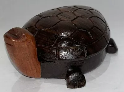 Small Carved Wood Sea Turtle Trinket Box Slide Lid Cute Unique Handmade Display • $17.10