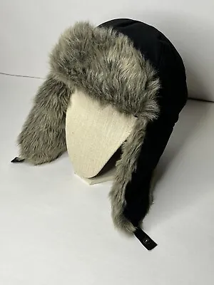 EDDIE BAUER Superior Down Trapper Hat L/XL 650 Fill Faux Fur Water Repel Black • $25.46