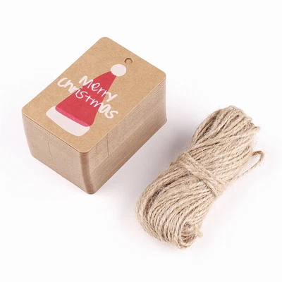 £2.72 • Buy 50/100x Merry Christmas Gift Tags Kraft Paper Lables Santa Hat Treats Tags Pouch