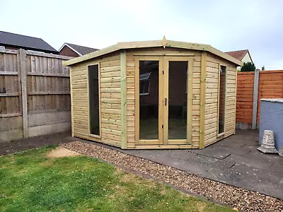 10x10 CORNER HOUSE SUMMERHOUSE GARDEN ROOM OFFICE HEAVY DUTY TANALISED SHED T&G • £1698